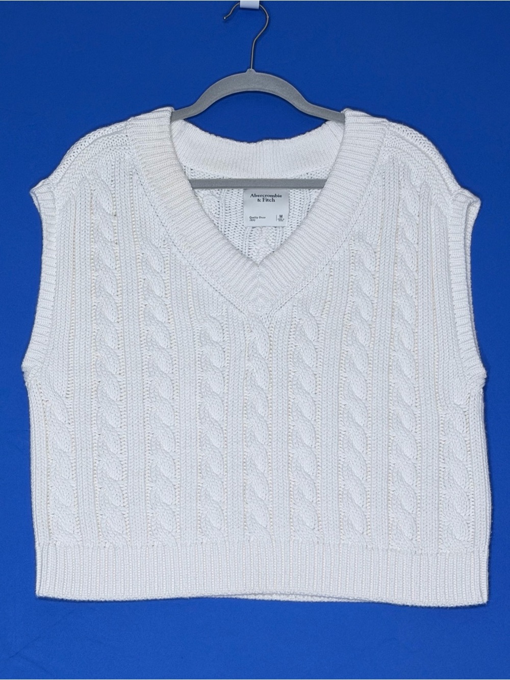🤍 Abercrombie & Fitch Cable Knit V-Neck Sweater Vest Ivory M NWOT